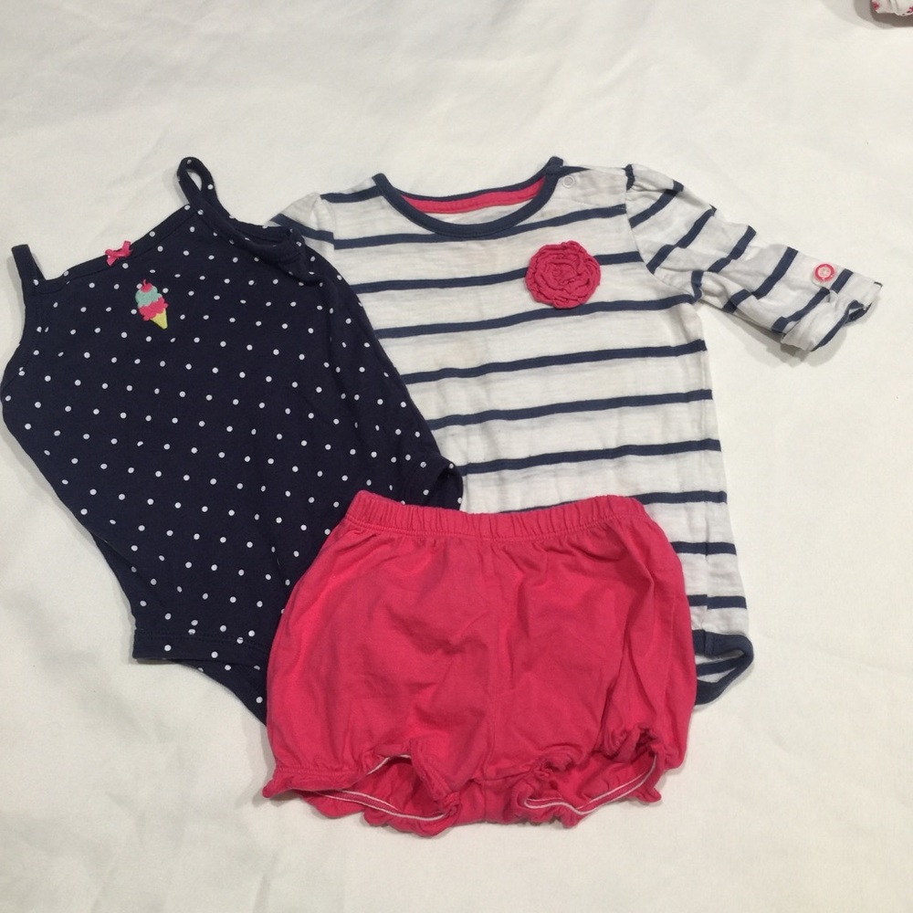 Three girls 9 months clothes onesie shorts